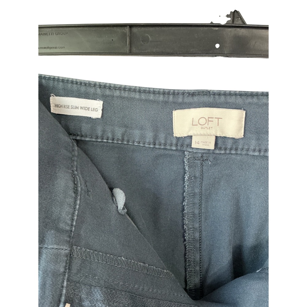 Loft Outlet High Rise Slim Wide Leg Pants Blue Teal Patch Pocket Size 14 - Picture 3 of 11